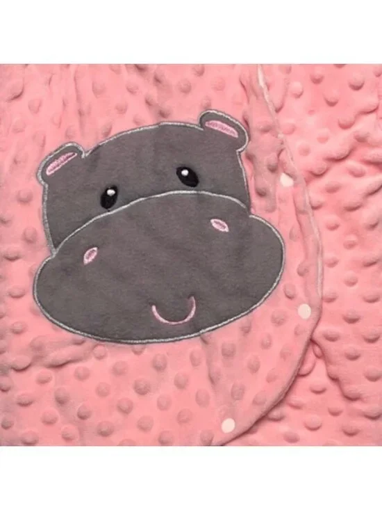 Pink Hippo Hooded Fleece Lined Bunting Suit With Ears & Snap Closure - Picture 5 of 6